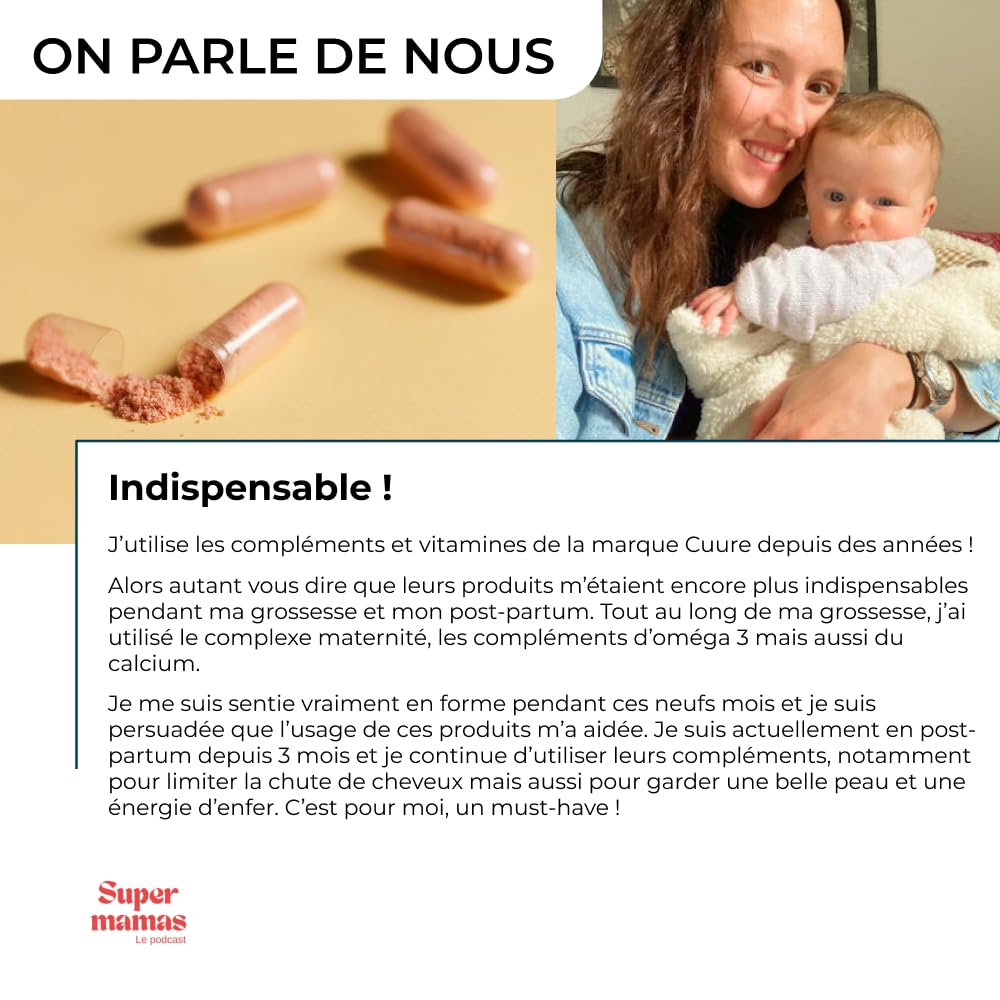 Complexe Maternité Plus Assimilable que l'Acide Folique - CUURE - 45 Jours - Conception, Grossesse et Allaitement - 15 Actifs de Haute Qualité - Vitamine B9, B12, D, Iode, Zinc - Fabriqué en France