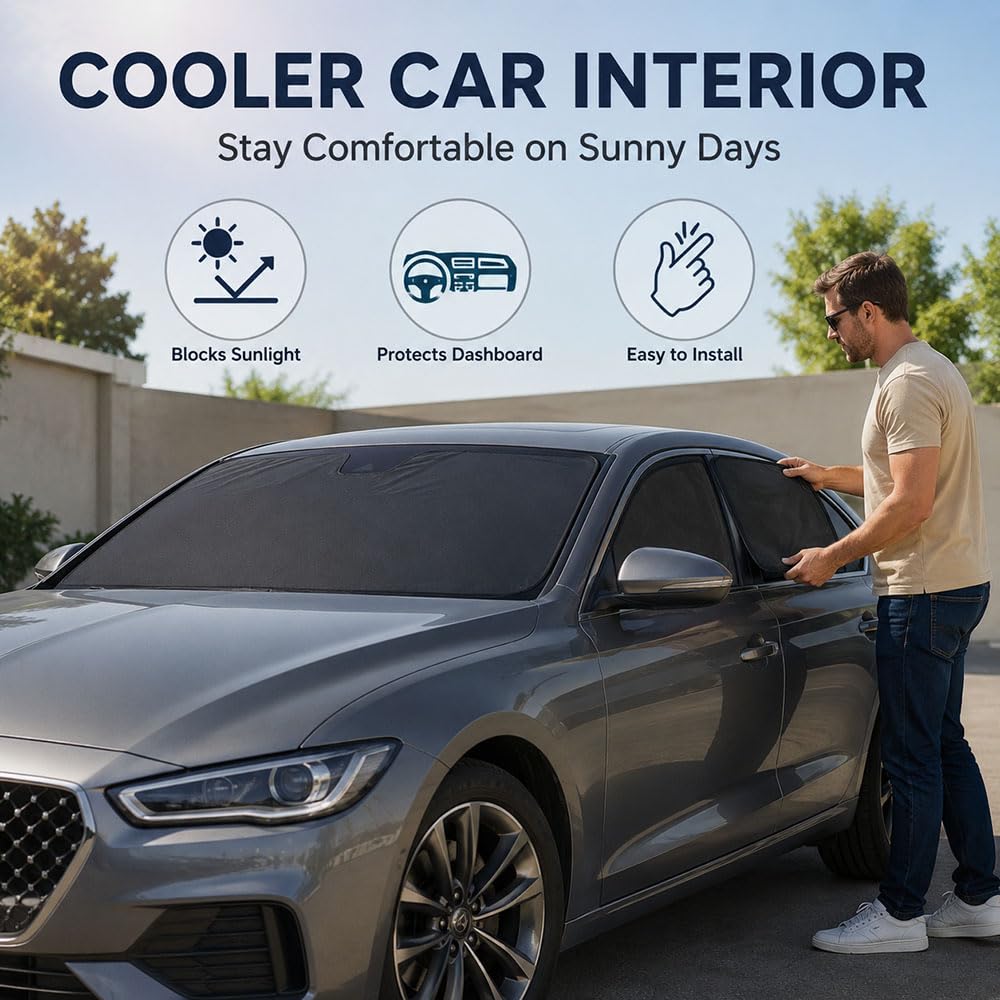 Parasol Coche para Kia Carens 2013-2020 Ventanas Laterales y Luna Trasera, Conducción de Verano, Malla de Sombra,3pcs