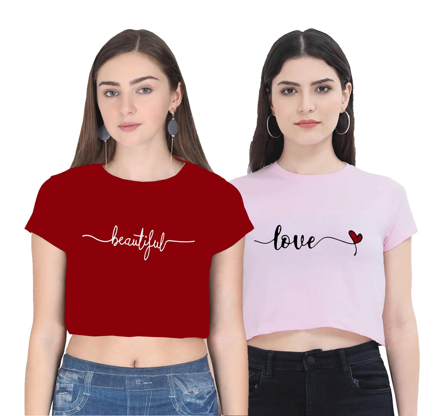 100luck Summer Special Trendy Printed Drop Shoulder Relaxed Fit Half Sleeves Crop Top for Girls. Combo of 2-picture-17