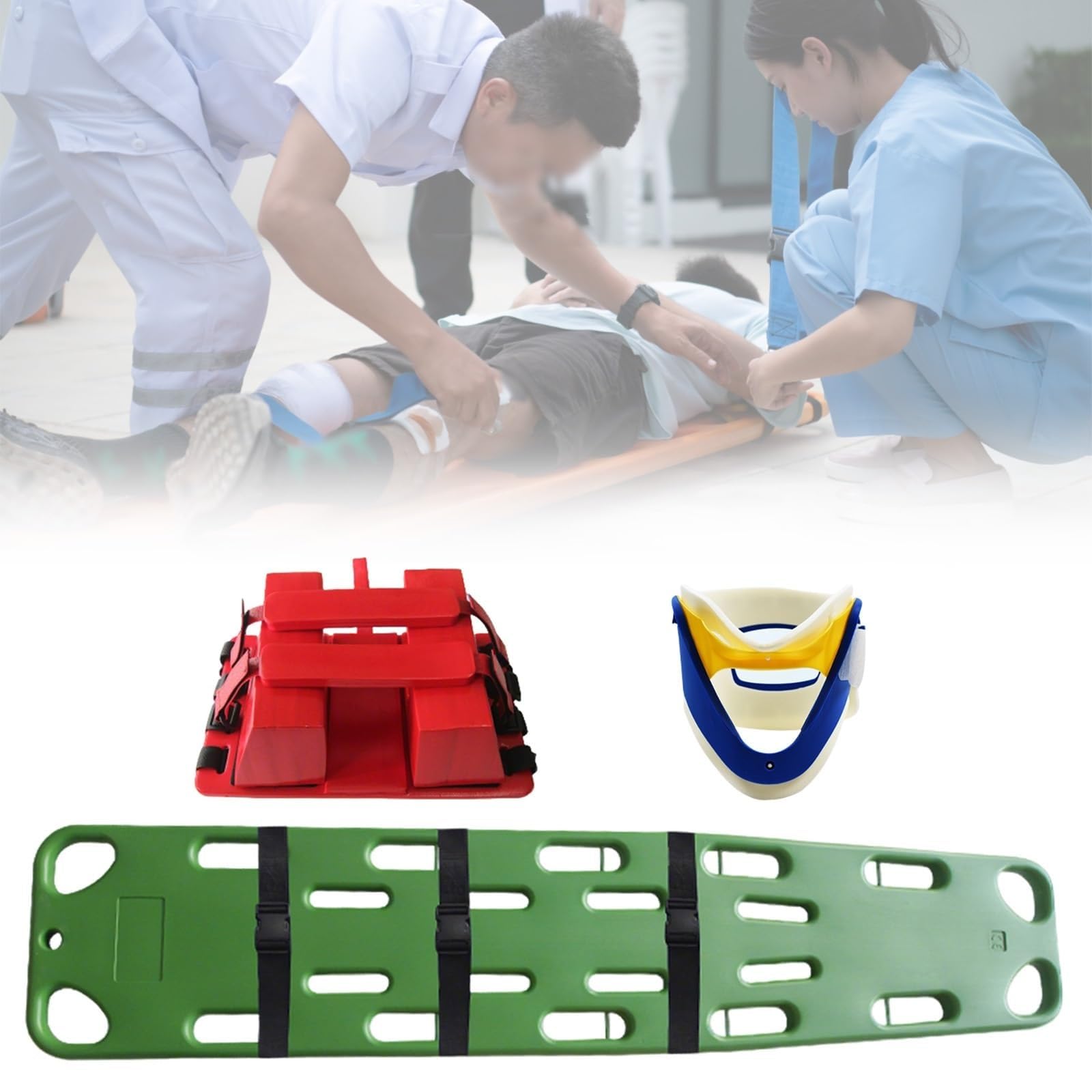Tabla espinal portátil multiorificio con agarre para emergencias, Camilla de rescate Ligera, Sistema de fijación con correas ajustables, adecuada para Personal de, Green