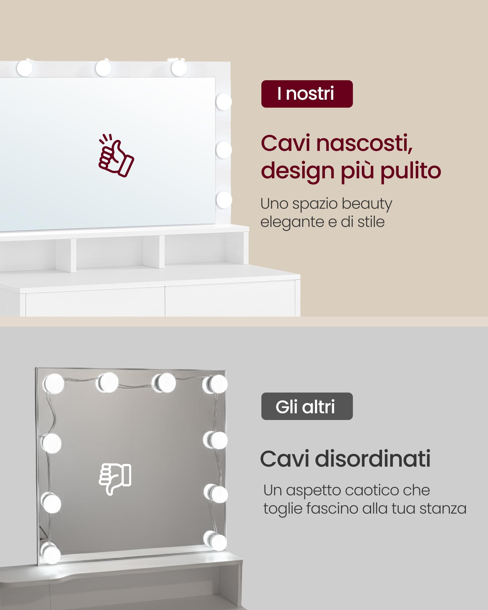 Star Vision Specchio Trucco Illuminato 2 In 1 Con Organizer Gioielli In PU, Luce Dimmerabile 6000K, Cassetti 2 Strati, Lente 10x Rimovibile