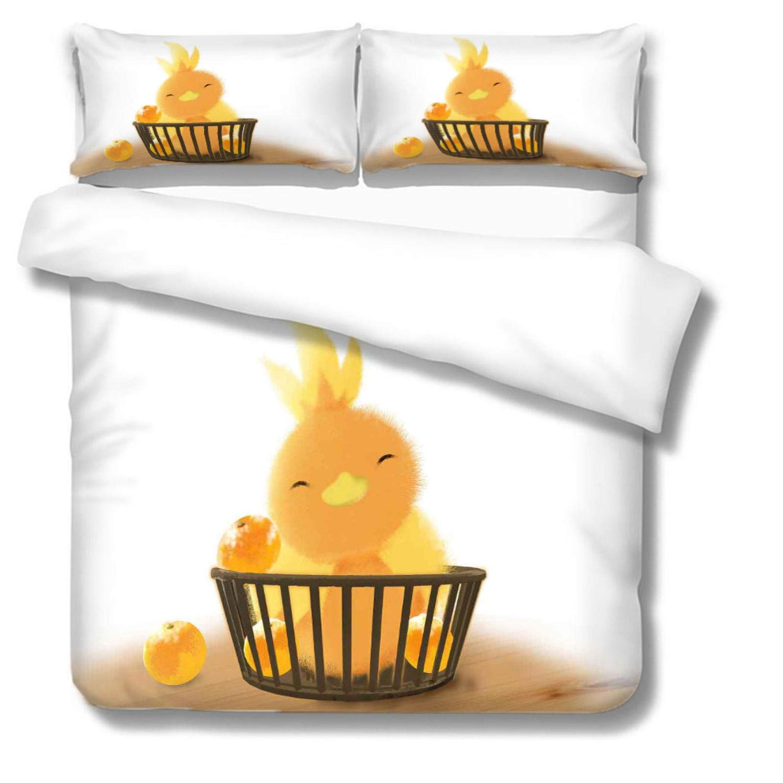 DESWIN Bedding Quilt Cover Microfiber Polyester 3D Bedding Set Zipper Closure 135X200Cm White Cartoon Yellow Duck Duvet Cover Bedroom Decor for Boys Girls Adult Setsoft Comfortable Home Decor