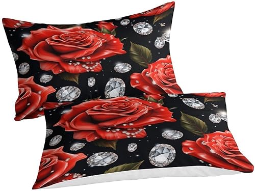 Miniatura 2 de HOUKIG Funda de edredón de rosa roja para niños y niñas, estampado en 3D, estilo romántico, fundas de edredón con fundas de almohada, juego de ropa