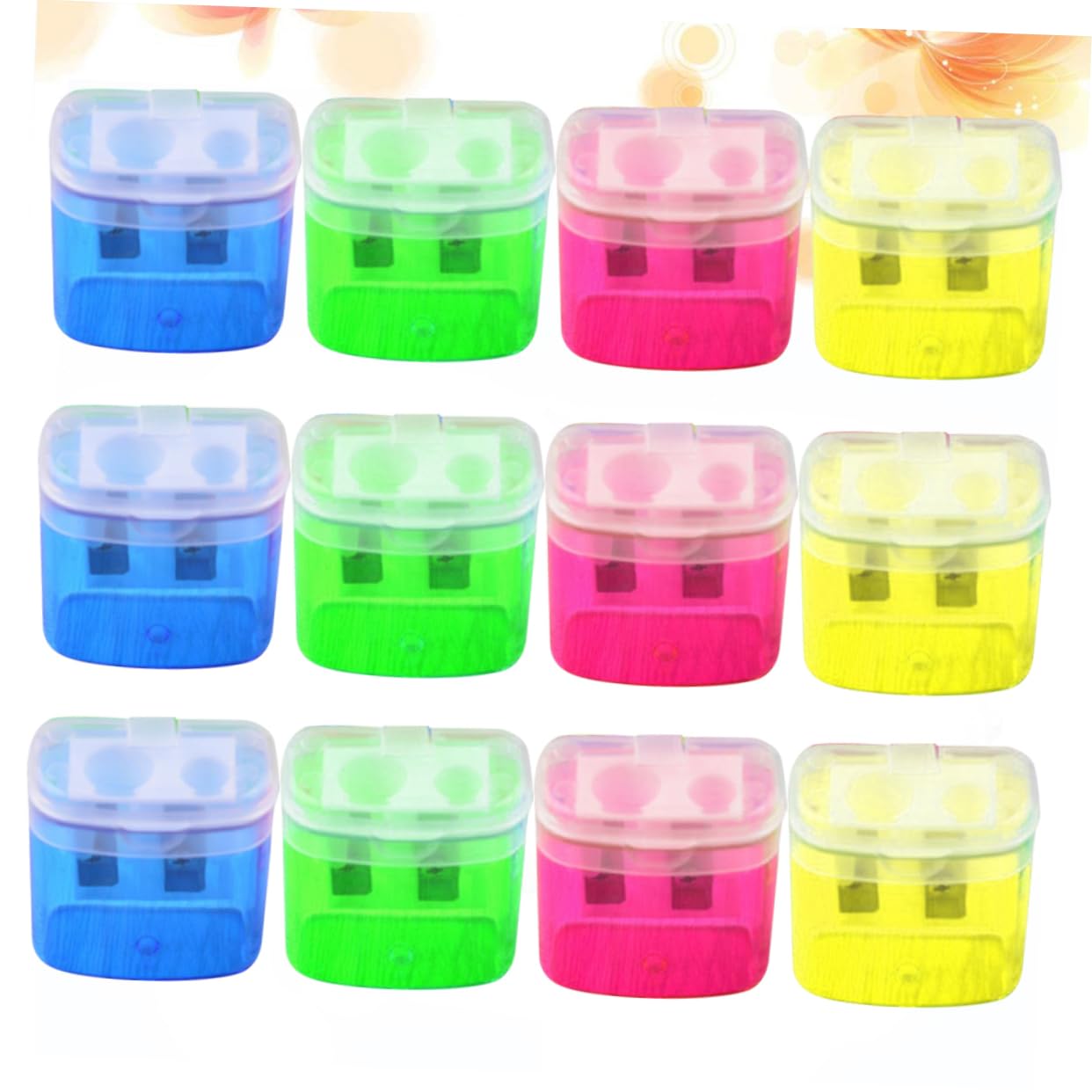 HOOTNEE Equipped Plastic Lid Box Manual Square Pencil Sharpener Dual Hole Sharpener for School Boys and Girls Office