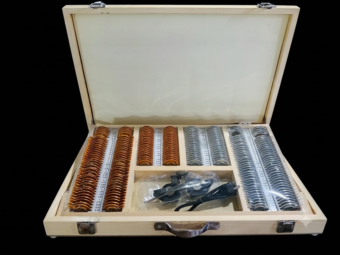 BLSCOPE Illuminated 225 Trial Glass Lens Set Eye Testing Box with Adjustable and Lightweight Trial Frame with Wooden Box-image-25