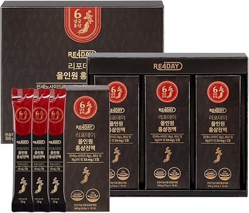 RE4DAY Ginseng rojo todo en uno de 6 años - 33 mg de ginsenósido con agua cero purificada aumenta la energía, mejora la circulación de la sangre