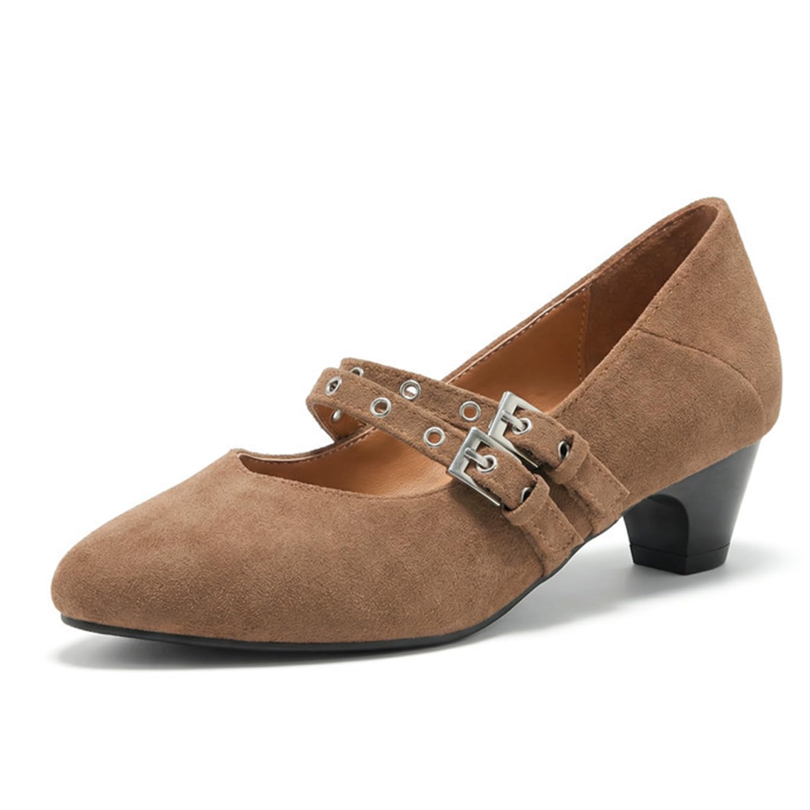 Czółenka Mary Jane Zamsz Podwójny Pasek Klamra Ostry nosek Średni Obcas Damskie Eleganckie Buty Do Pracy