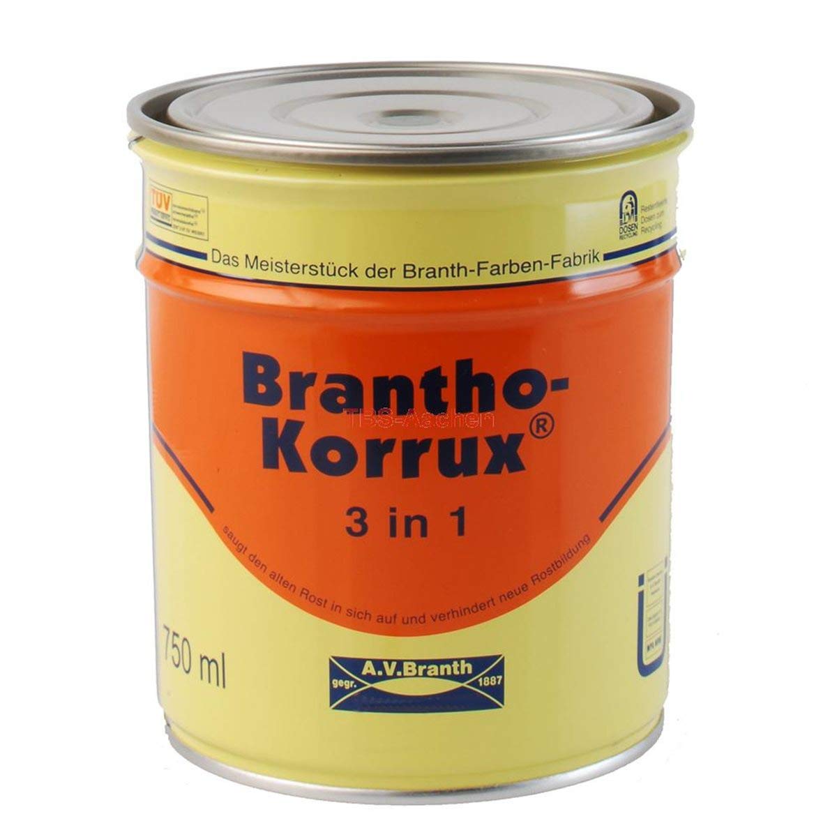 Brantho Korrux "3 in 1 0,75 l, RAL 6014 Gelboliv matt, Rostschutzfarbe Primer Lack