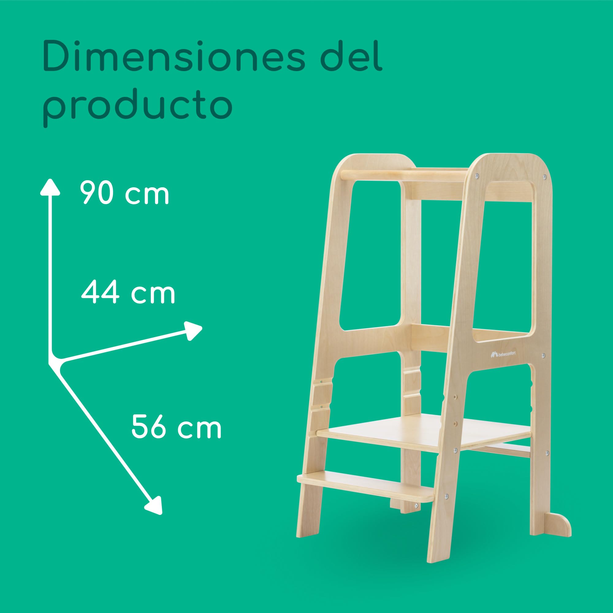 Bebeconfort Hoya, Torre Aprendizaje Montessori, 1,5-6 Años (10-30 kg), 3 Alturas Ajustables, Seguridad Certificada, Taburete Infantil Ligero de 6,2 kg, Diseño Duradero, Natural Wood