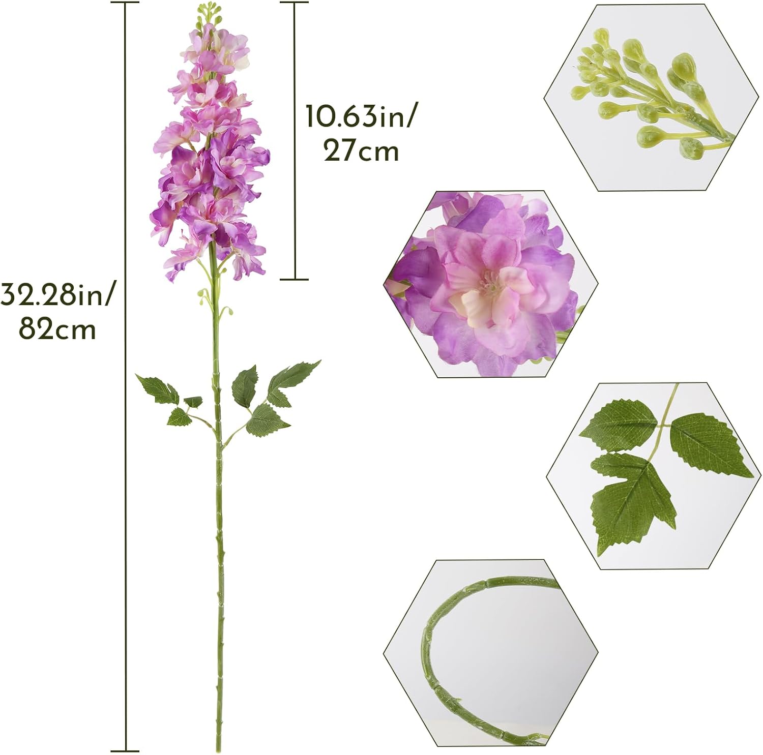 6PCS Purple Delphinium Artificial Flowers 32.3in Long Stem Larkspur Fake Flowers Reallistic Silk Flowers Light Purple Faux Flowers for Tall Vase Home Wedding Baby Shower Decor (Purple) - Image 4
