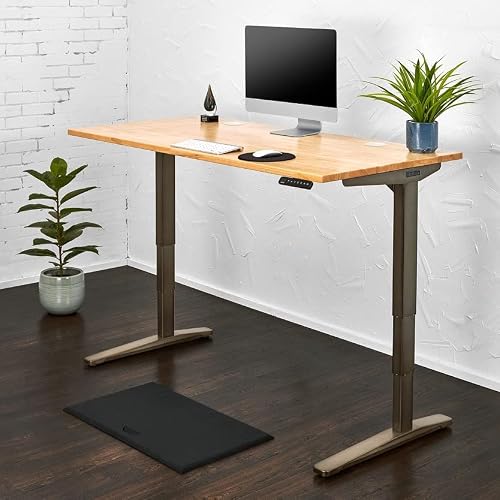 Uplift Desk V2 2-Leg Height Adjustable Standing Desk (Gray), 1" Thick Solid Bamboo Desktop (48"X30"), Advanced Memory Keypad, Wire Management Tray, Bamboo Rocker-X Board #TOP3