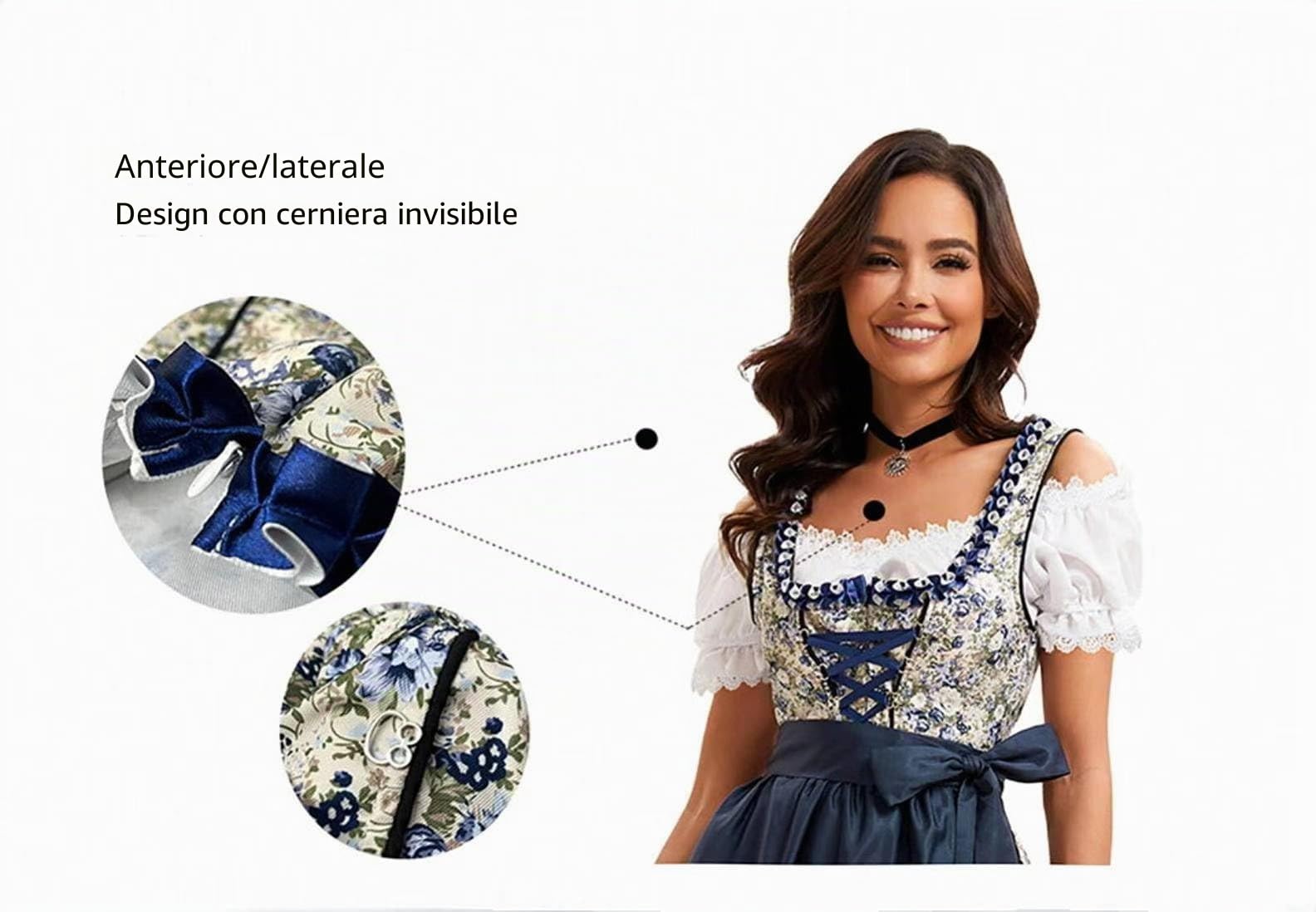Dirndl Women's Midi Costume Dress Women's Dirndl Dress with Lace Costume Fashion Including Dirndl Blouse Dirndl Apron 3-Piece for Oktoberfest Carnival