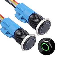 Vista 17 de 2 piezas de interruptor de botón de presión momentáneo de 16 mm 12V-24V LED de anillo 1NO 1NC impermeable (ON)-Apagado Cáscara de botón de metal