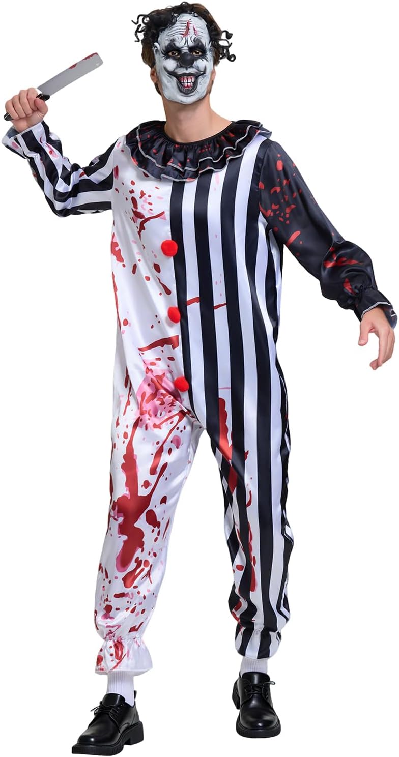 Halloween Adult Killer Clown Costume: Scary Horror Movie Outfit - Terrifier Cosplay Costume