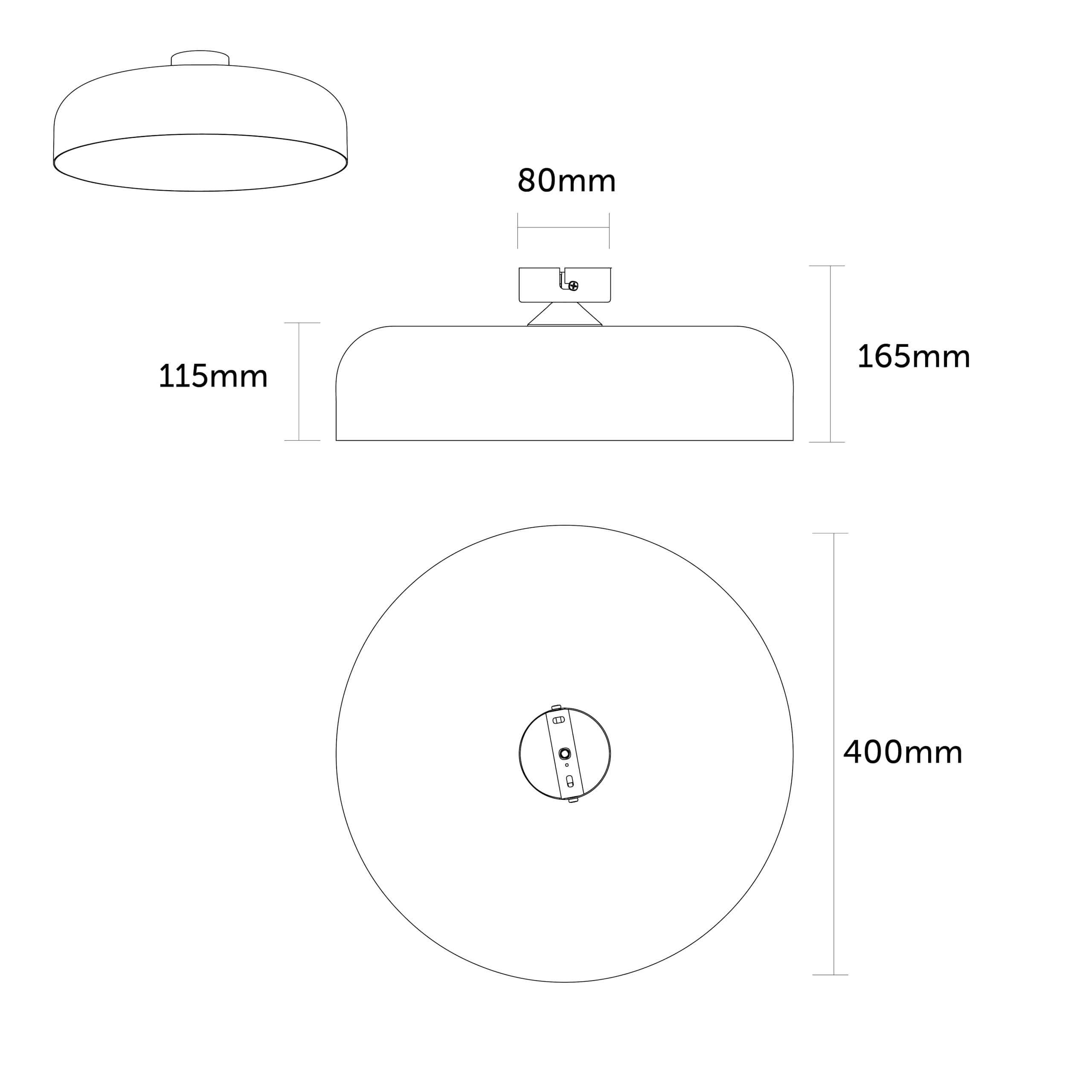 L+ Plafoniera LED da Soffitto in Metallo - Diametro 40cm - Attacco E27 Lampadina Esclusa - Made in Italy - Design Moderno per Cucina e Soggiorno (Nero)