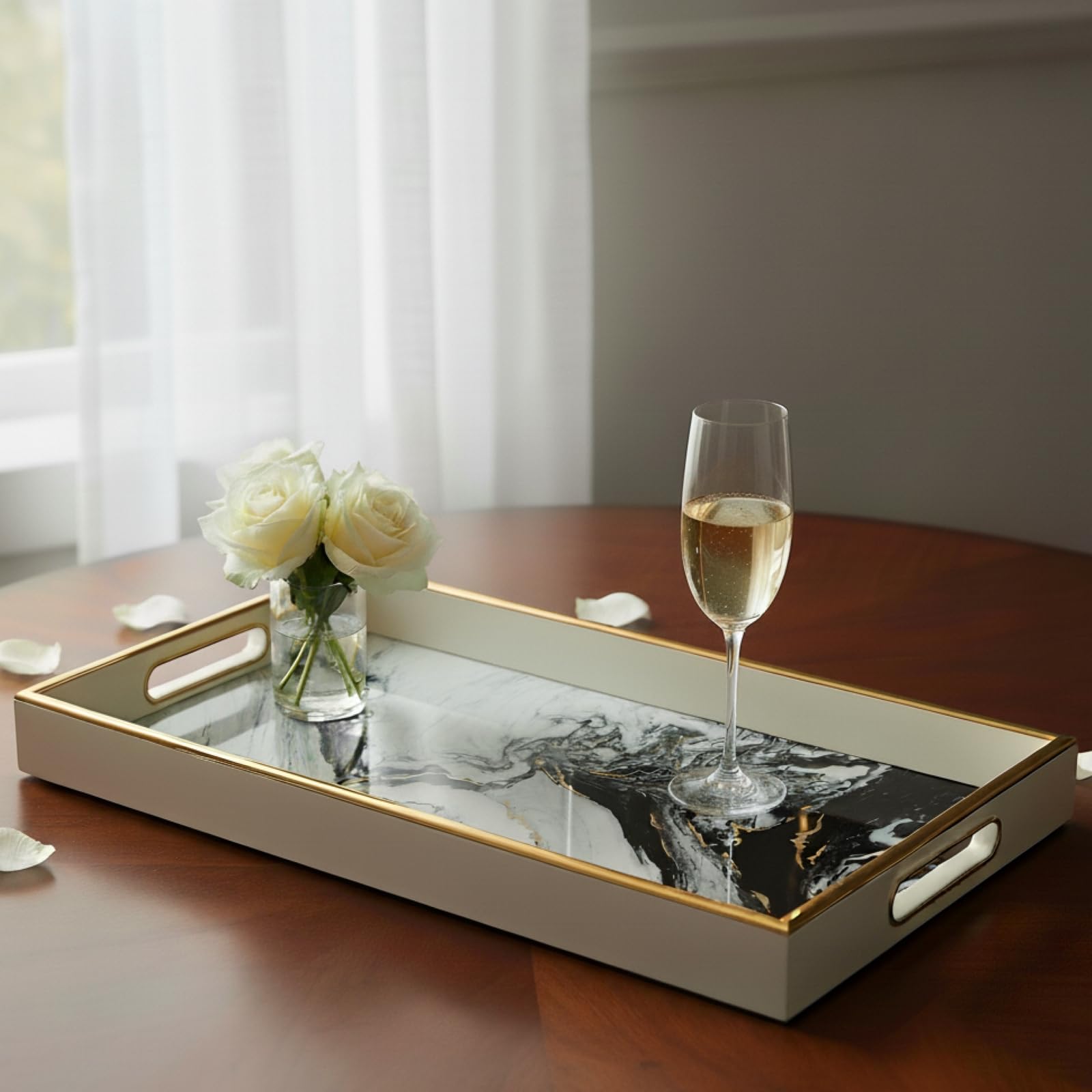 Maison Des Cadeaux Try 2 White Rectangle Theme Kitchen Serving Drinks Candle Display Decor Tray