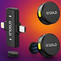 Microfone de Lapela Duplo Sem Fio α’GOLD, Compatível com iPhone (iOS) e Android USB-C, Transmissor Lightning e Type C, Som Profissional, Plug & Play, Ideal para Vídeos, Lives, Podcast e TikTok