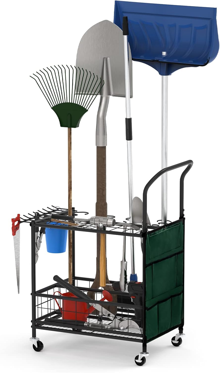 LIFXIZE Garden Tool Organizer with Wheels and Storage Hooks