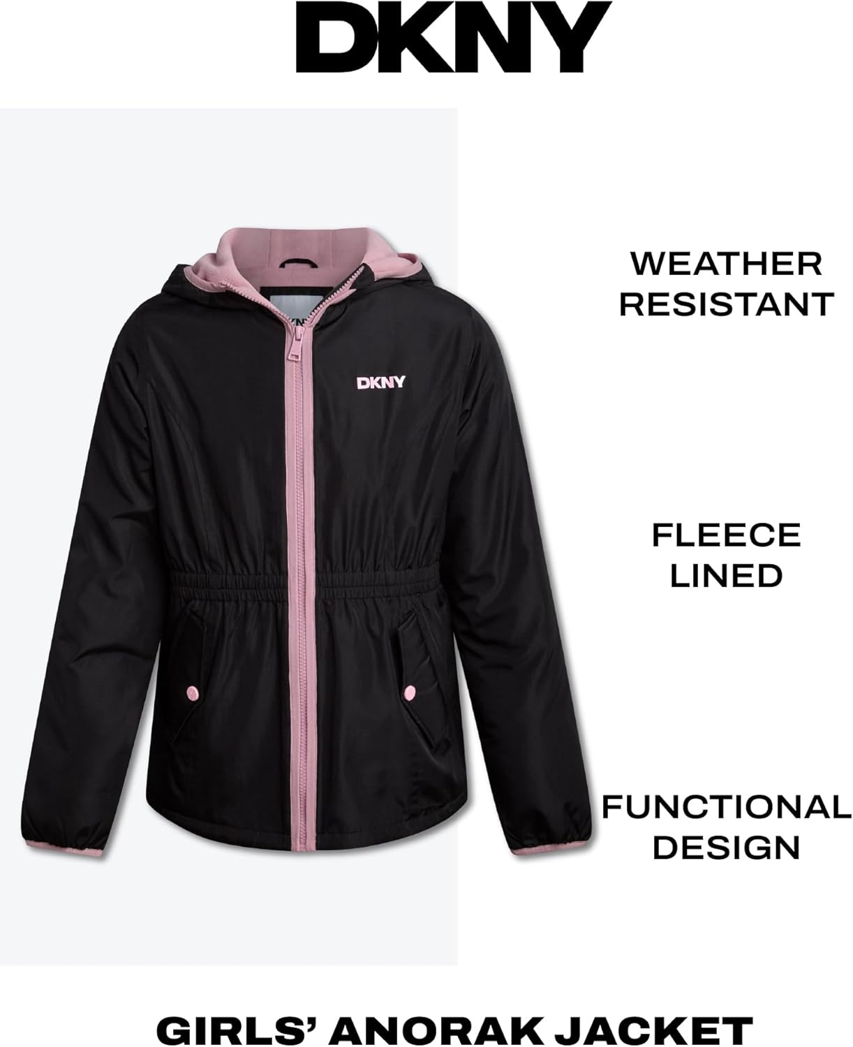 DKNY Girls Fleece Jacket - Polar Fleece Lined Midweight Hooded Anorak Windbreaker - Cozy Outerwear & Winter Jackets for Girls - Image 2
