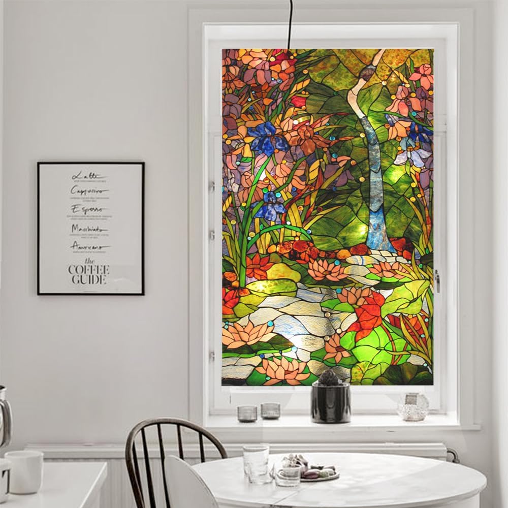 Privacy Window Film Cross Church Stained Glass Static Cling Window Treatments Window Coverings Glass Sticker Decorative Film for Siding Glass Door Home Decor 26.7"x68.9"(68x180cm)