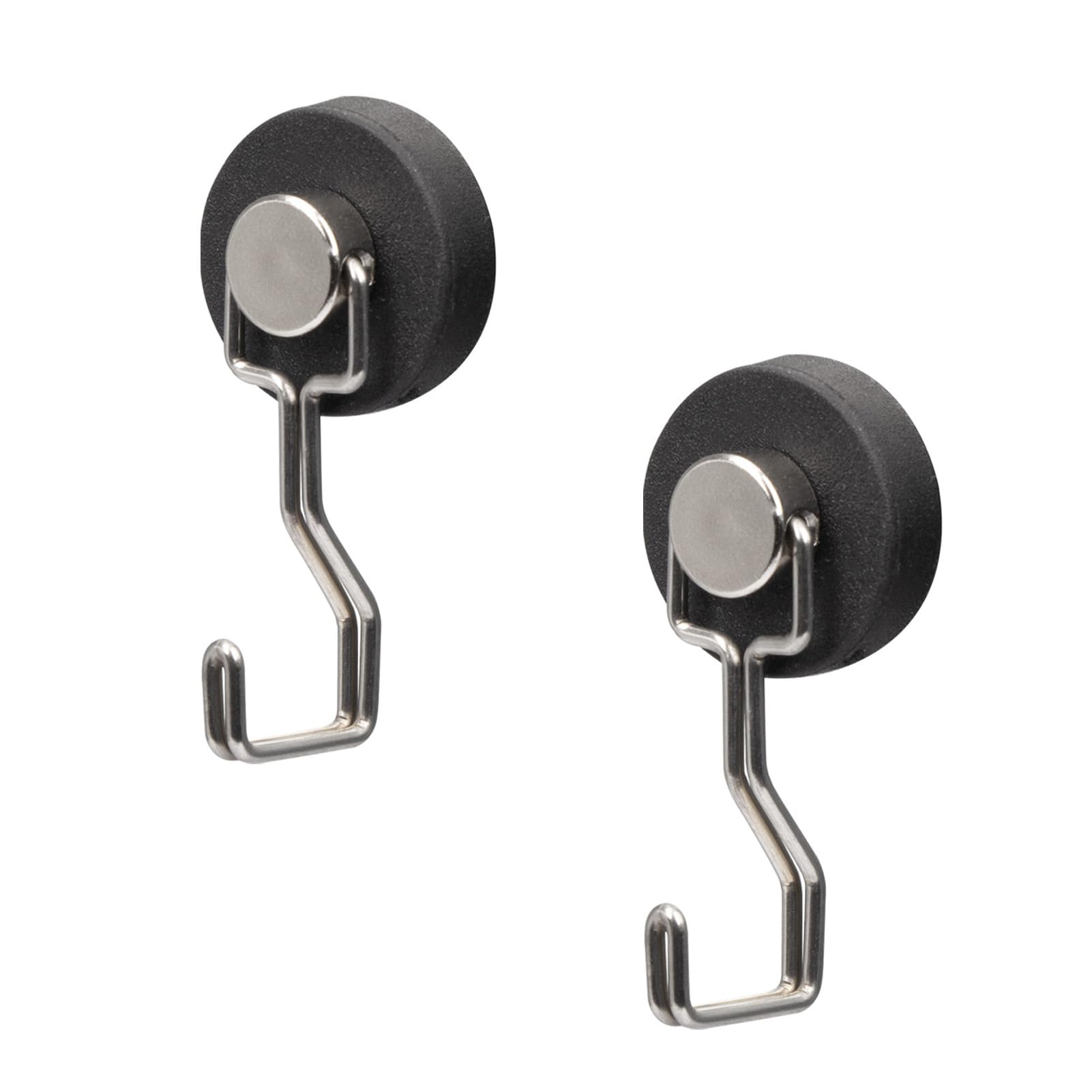 JINGZHAN Heavy Duty Magnetic Hooks for Refrigerator - 2 Pack Strong Rubber Coated Fridge Hooks, Scratchproof & Waterproof, Holds Keys, Towels, Crafts (Silver)