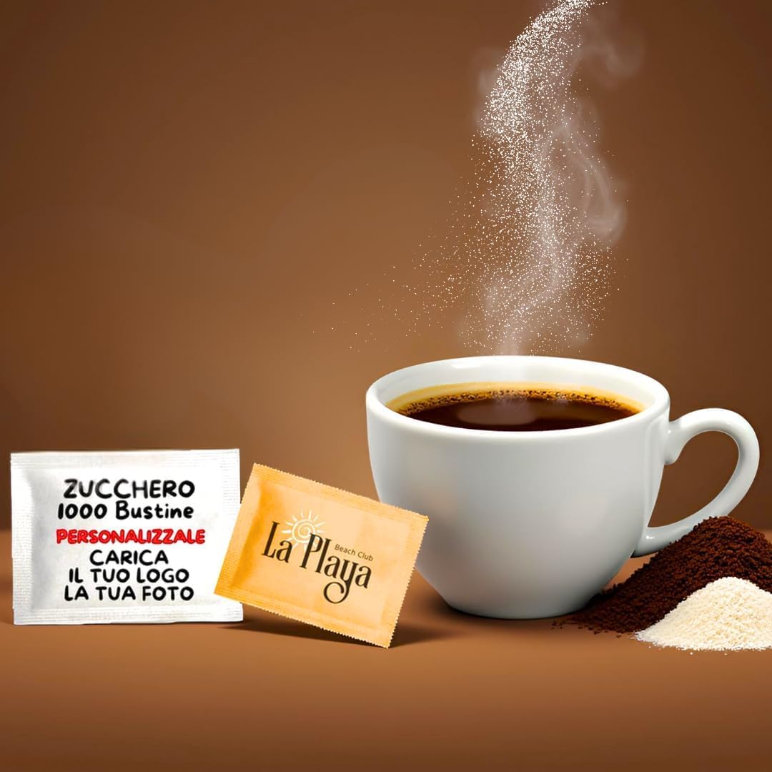Festa della Mamma - Bustine di Zucchero Bianco e/o Canna Personalizzate con Logo/Foto - 1000 Bustine Monodose Personalizzabili - Bar|Hotel|Ristoranti (1000 ZUCCHERO BIANCO O/E + CANNA)