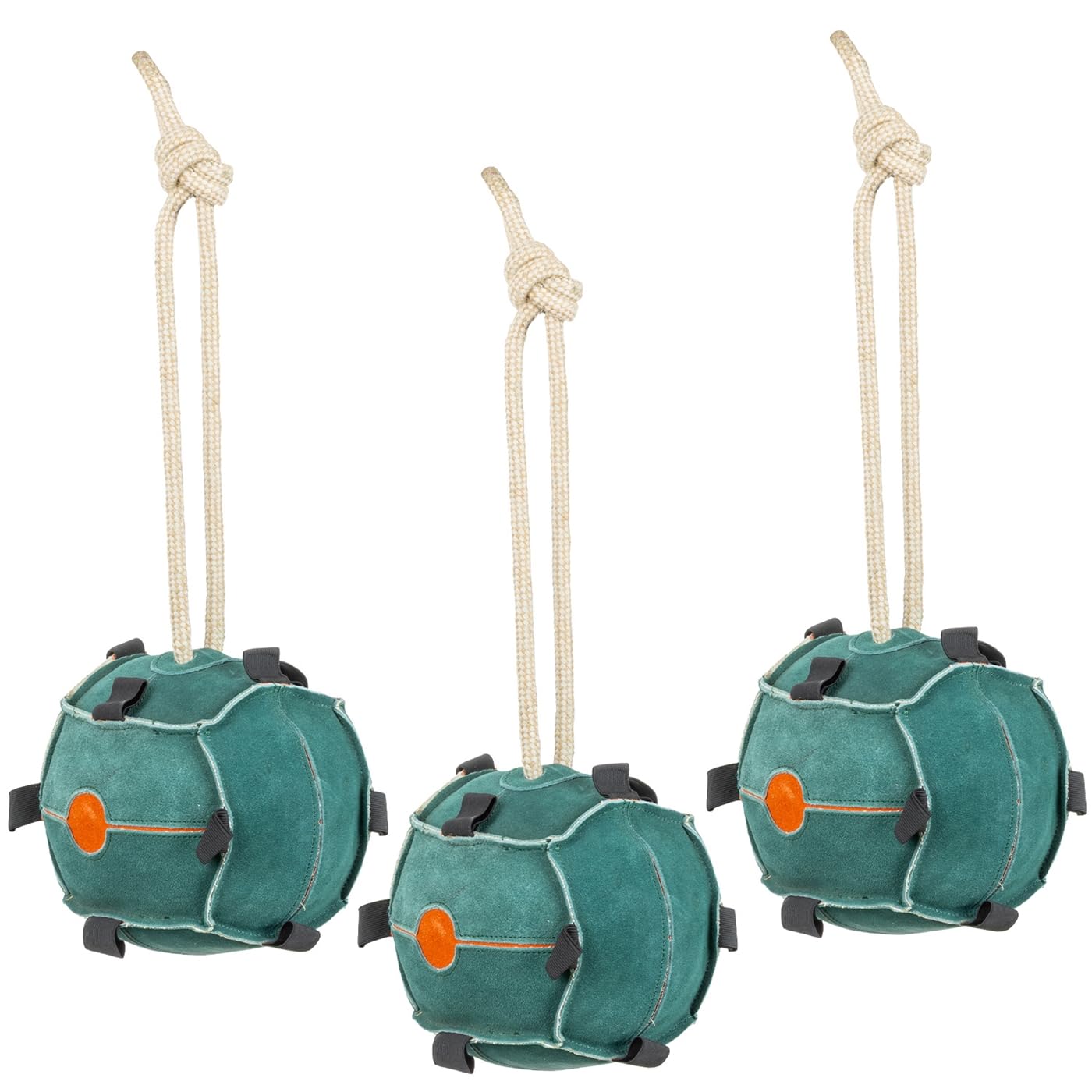 VOSS.farming 3X Pferdespielzeug Möhrenball Ø 22cm aus Leder mit Kokosfüllung für 12 Möhren