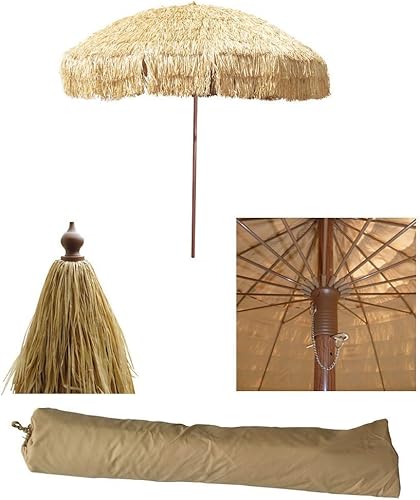 Miniatura 8 de Hula - Sombrilla Tiki de paja tropical, palapa, rafia, tiki hut, sombrilla hawaiana para patio con flecos, sombrilla bohemia de 6 pies 8 pies y 9