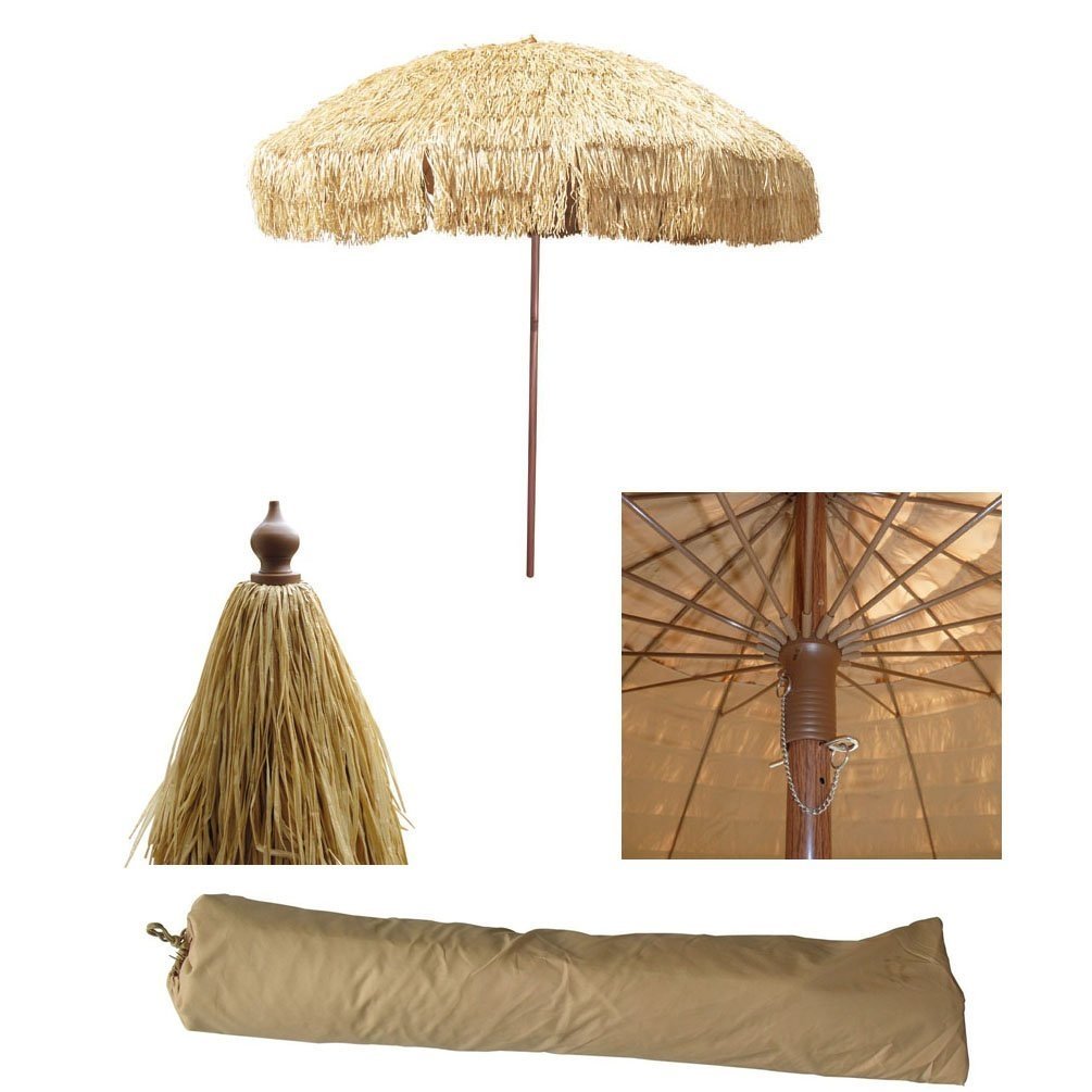 Bayside21 Tiki Umbrella Thatch Patio – Tropical Palapa Raffia Tiki Hut Hawaiian Hula Beach Umbrella (8 ft, Natural)