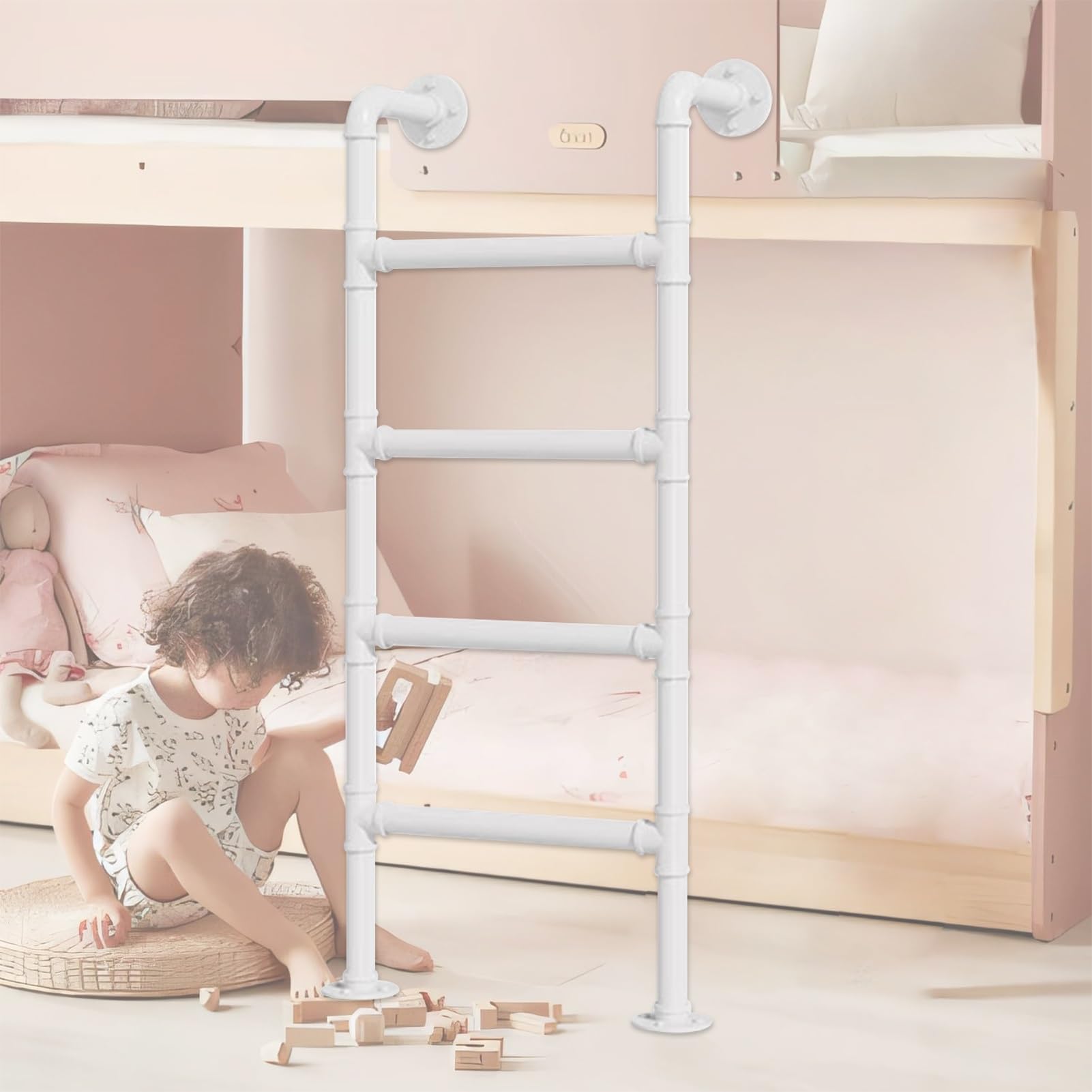 Wall Fixed Ladder, Bunk Bed Ladder Wall Mounted Wrought Iron Heavy Duty Load 330 LBS 100-300cm(145cm/57in)