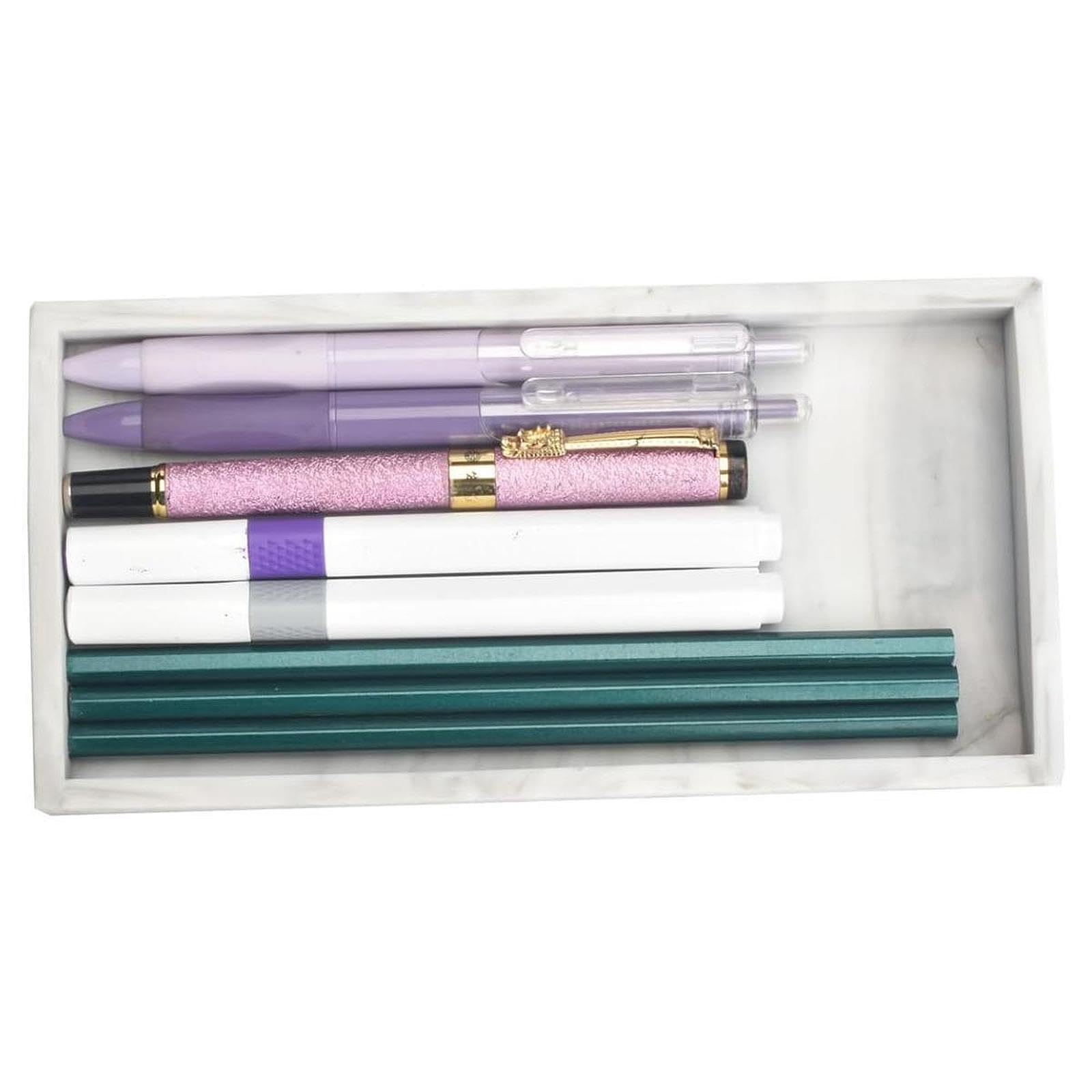 Bandeja de Mármol Elegante Rectangular Organizador para Cosméticos Bandeja de Joyería Bandeja Decorativa para Servir Adecuada para Armario de Ropa, White a, Individual