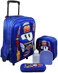 Kit Mochila Carros Infantil Masculina Escolar Rodinhas