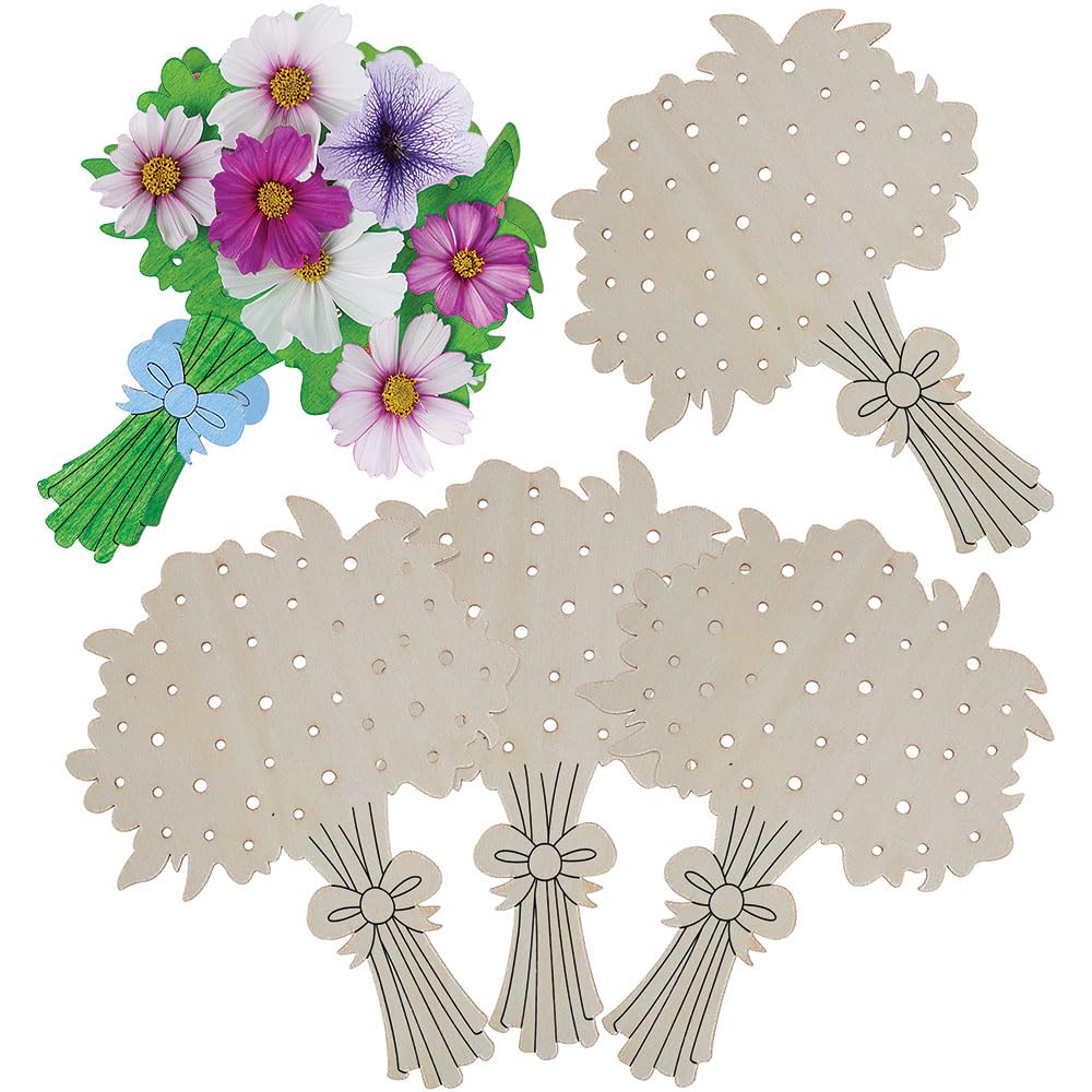 Baker Ross VC105 Nature Trail Flower Picking Wooden Bouquets - Pack of 5, Wooden Flower Display Crafts