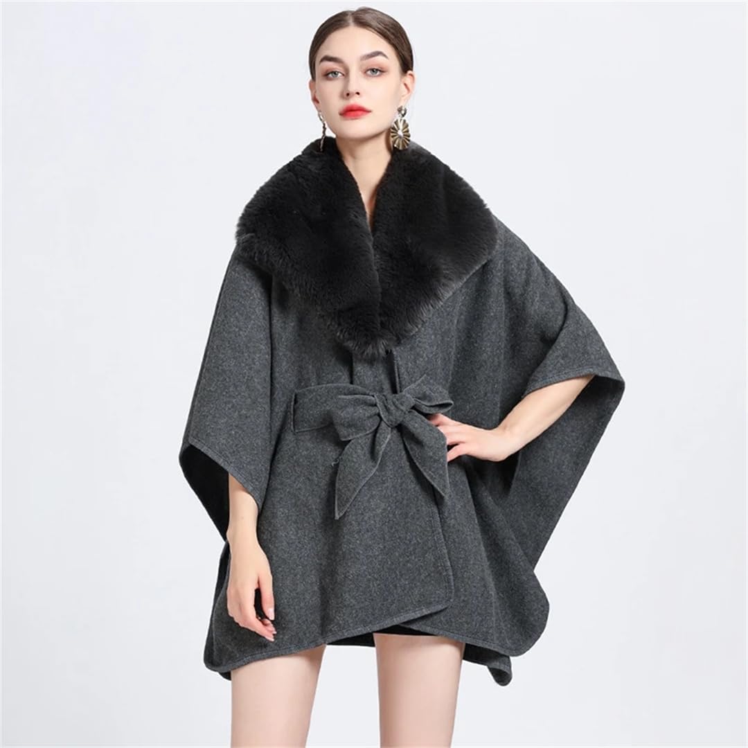 Poncho de Lana cálido de Invierno para Mujer, Chal, cárdigan, Cuello Triangular, cinturón, Capa Suelta (Gris 9, Talla única)