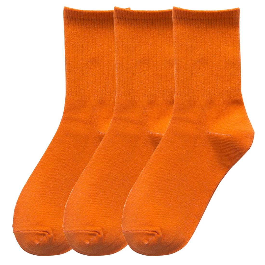 Hamjax Women's Orange 3 Pairs Casual Crew Socks Walking Cotton Socks,