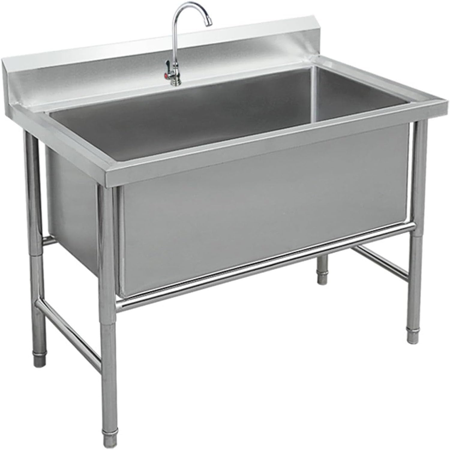 SpüLtisch Edelstahl 1 Becken mit Einzelbecken GroßEs SpüLbecken Mit 1 Abteil Freistehende SpüLtisch Waschtisch Edelstahl Gastro SpüLe für Bar Küche Restaurant (120 * 60 * 80cm)