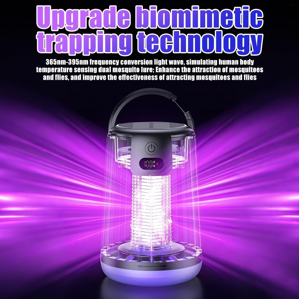 Foreverup Lampe Anti Moustique, UV Tue Mouche Electrique Intérieur, Appareil Anti Moustique Portable avec Lumière LED, Recharge Solaire et USB, pour Camping, Jardin, Chambre à Coucher, Terrasse