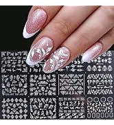 Flowers Nail Art Stickers Decal ,White Flowers Nail Stickers Nail Art Supplies 3D Retro Lace Flow...