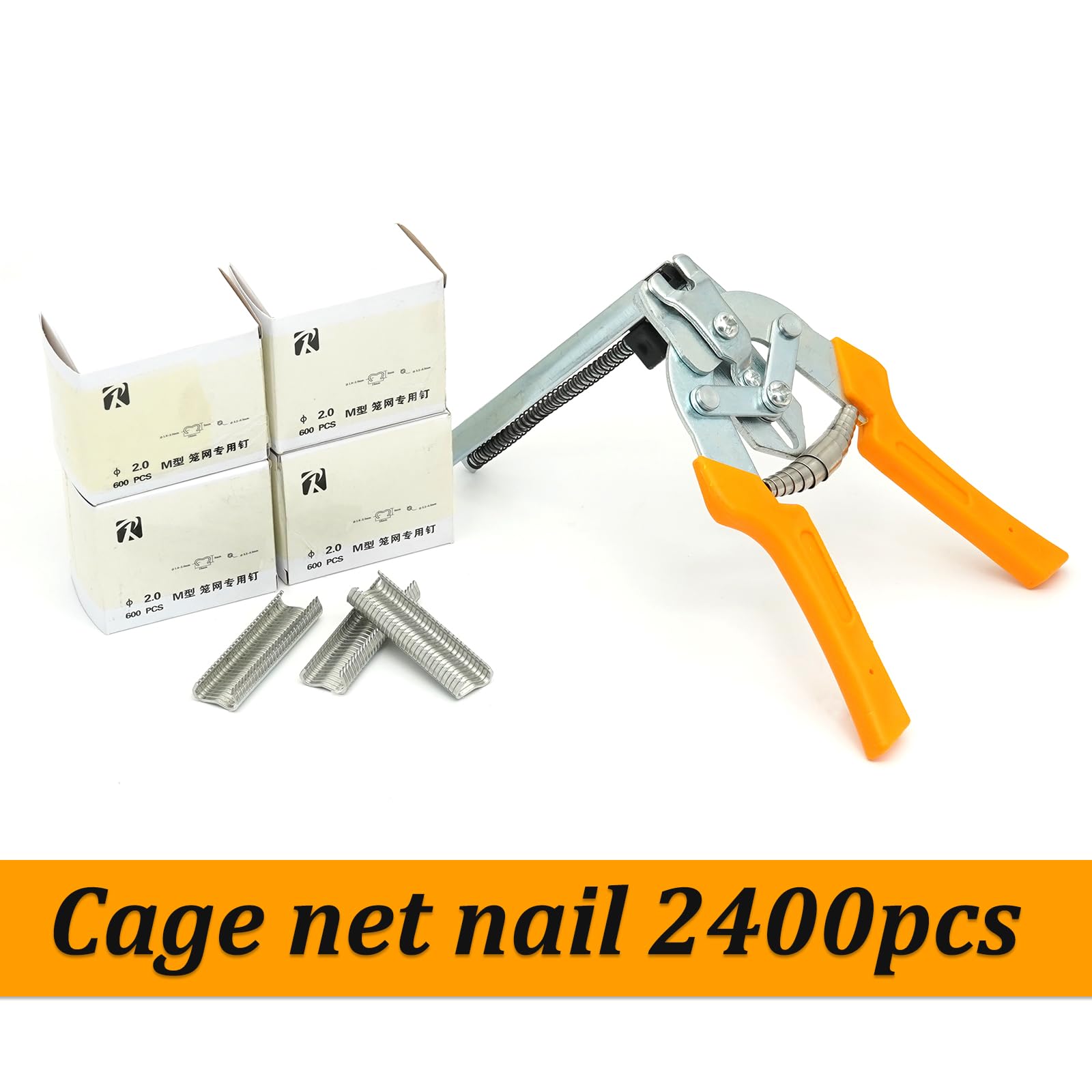 Kit di Pinze ad Anello per Chiodi di Maiale di Tipo M con 2400pz M Clips, Pinza per il Fissaggio di Gabbie Metalliche per il Fissaggio di Recinzioni, Installazione di Tappezzerie, Gabbie per Animali