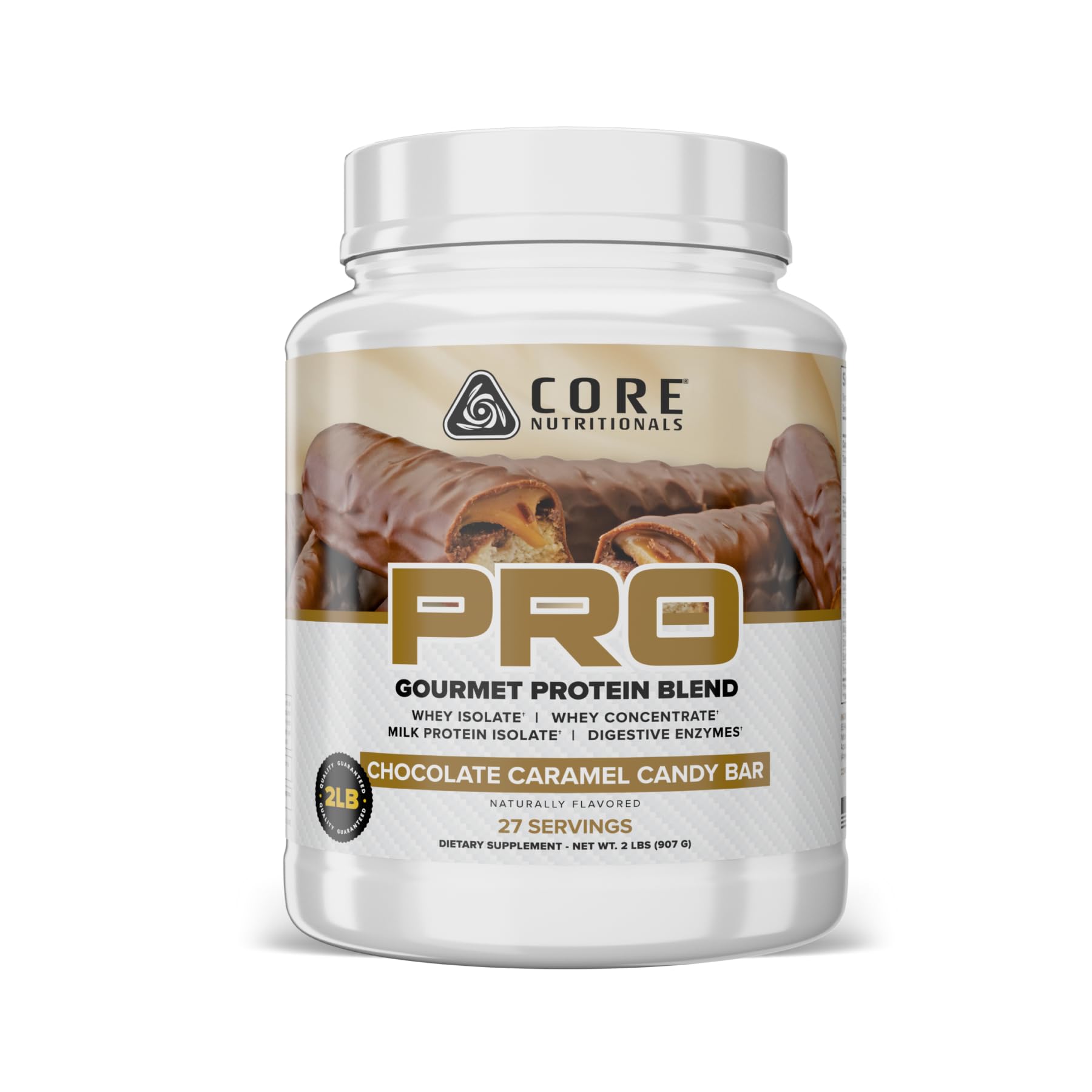 Core Nutritionals Pro Sustained Release Whey Protein Blend | with Digestive Enzymes | 25g Protein, 2g Carbs | No Fillers | 2 Pound (Chocolate Caramel Candy Bar)