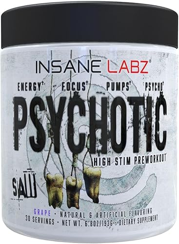 Miniatura 1 de Insane Labz Psychotic Saw, polvo de preentrenamiento de alta rigidez con OxyGold y AMPiberry, energía de extrema duración con teacrine, enfoque con