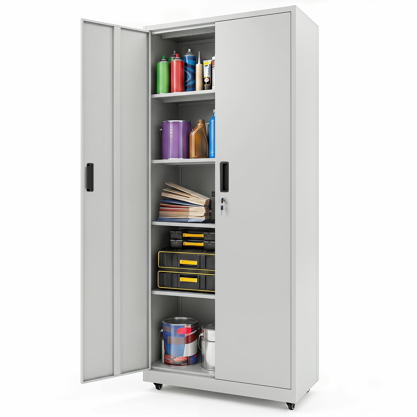COSTWAY Armadio Archivio a 5 Ripiani in Acciaio, Mobile Regolabile (Grigio)
