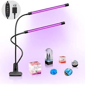 inShareplus LED UV Light Dual Head with USB, 395nm-405nm Dimmable UV Light with Clip, Glow in The Dark, 20W Black Lamp for Party, Stage, Glue Curing Resin Paint, Collection, Aquarium