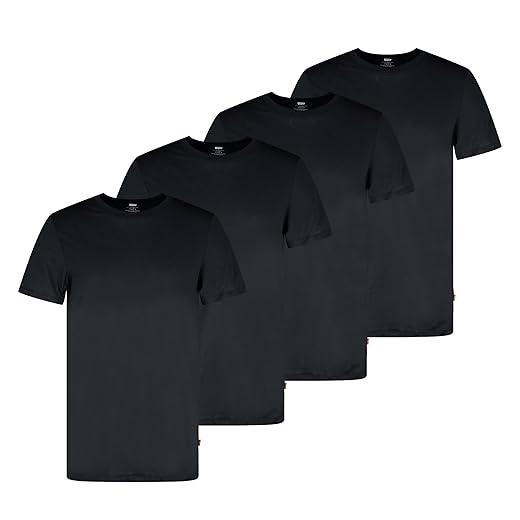Levi's Pacote com 4 camisetas masculinas básicas de gola redonda, algodão macio, sem etiqueta, conforto respirável, Combo