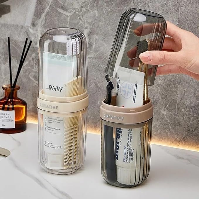 Image of 2 PES Portable Transparent Toothbrush Cover case Toothbrush Holder & Anti-Bacterial Tooth Brush Holder Bathroom | Germ Protection, Ideal for Home & Travel Accessories(2 Pc,Multicolor)