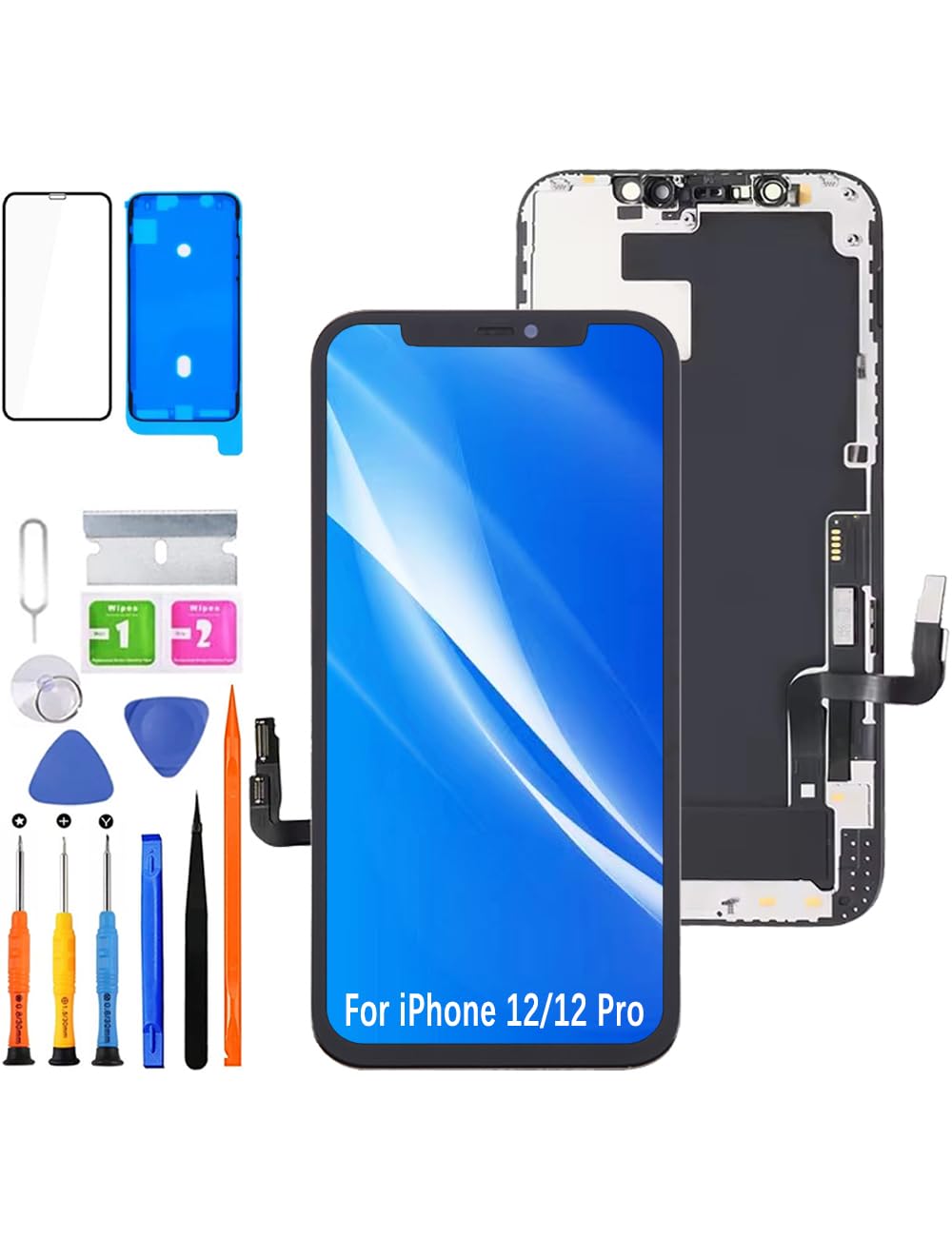 Display Schermo per iPhone 12/12 Pro A2403 A2172 A2402 A2404 | con kit di riparazione，HD Display，Sostituire lo schermo,per Modello：A2407 A2341 A2406 A2408