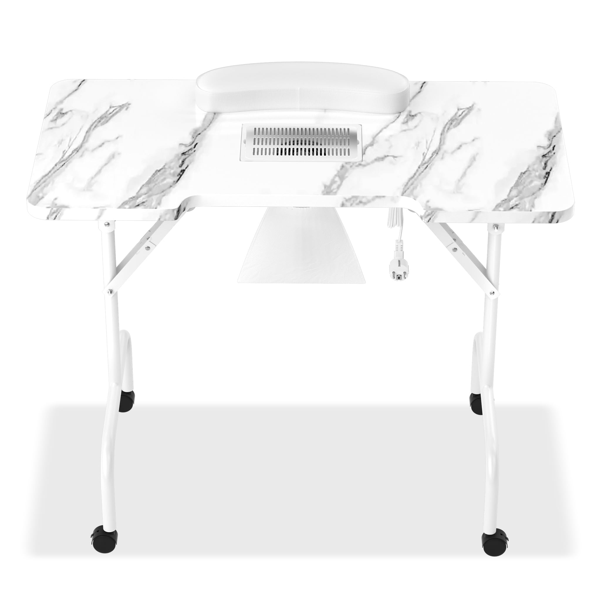Tavolo da manicure FIVMEN con aspirazione Pieghevole Tavolo per manicure Tavolo per manicure per studio di unghie con aspirazione della polvere e 4 ruote per saloni di bellezza, bianco