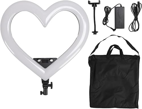 Anillo de luz de 19 pulgadas, luces LED en forma de corazón con función de carga USB, brillo ajustable y temperatura de color, para transmisión en