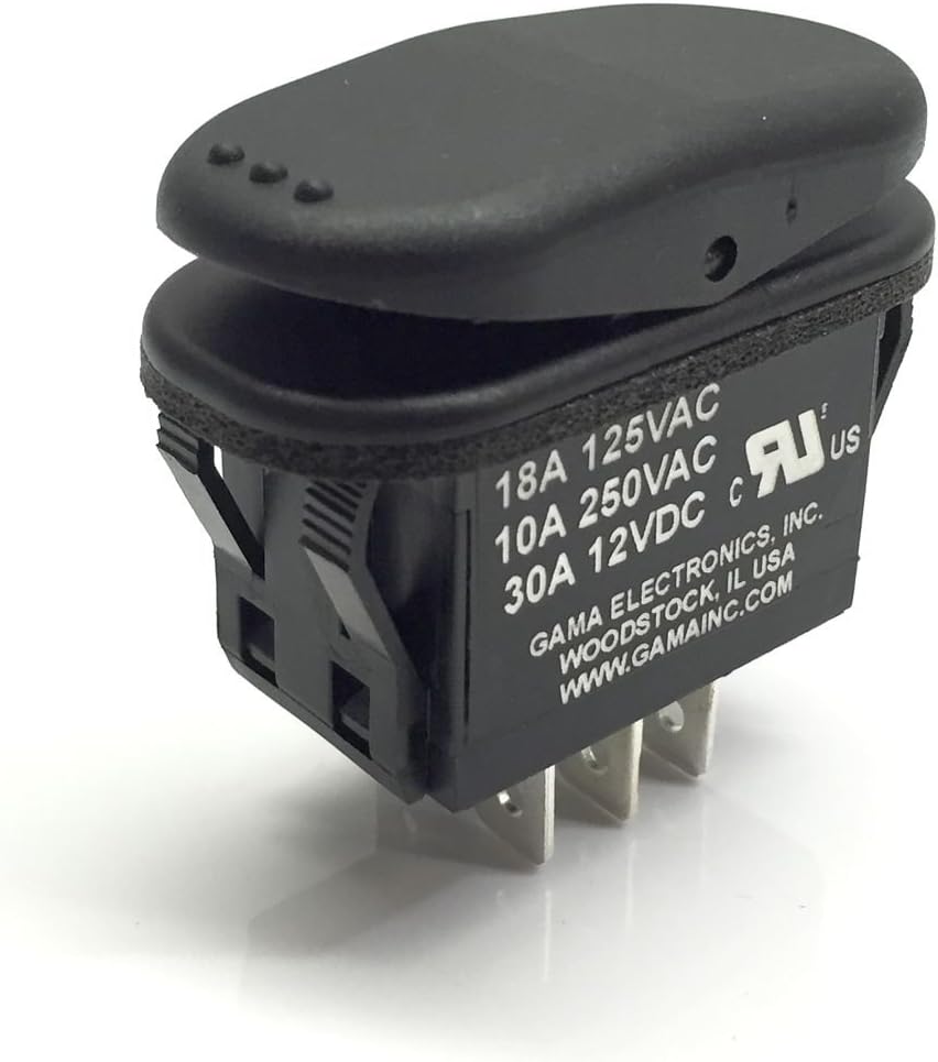 Waterproof 30 Amp Double Pole 3 Position On-Off-Momentary On Rocker Switch DPDT