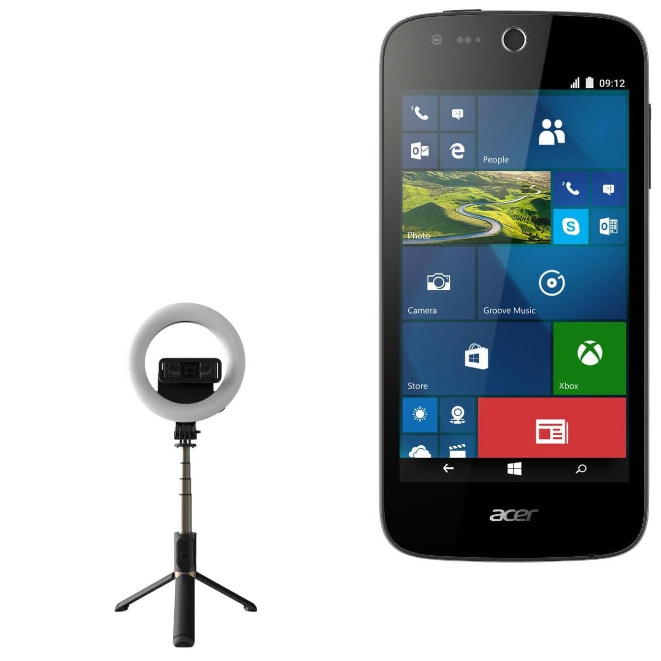 BoxWave Stand and Mount Compatible with Acer Liquid M330 - RingLight SelfiePod, Selfie Stick Extendable Arm with Ring Light - Jet Black